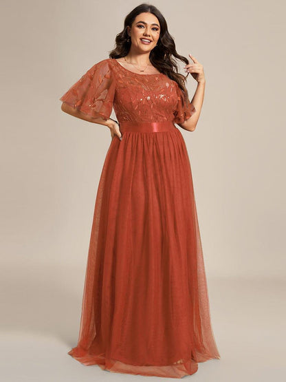 ever SAPHIR|Women's A-Line Short Sleeve Embroidery Floor Length Wedding Guest Dresses