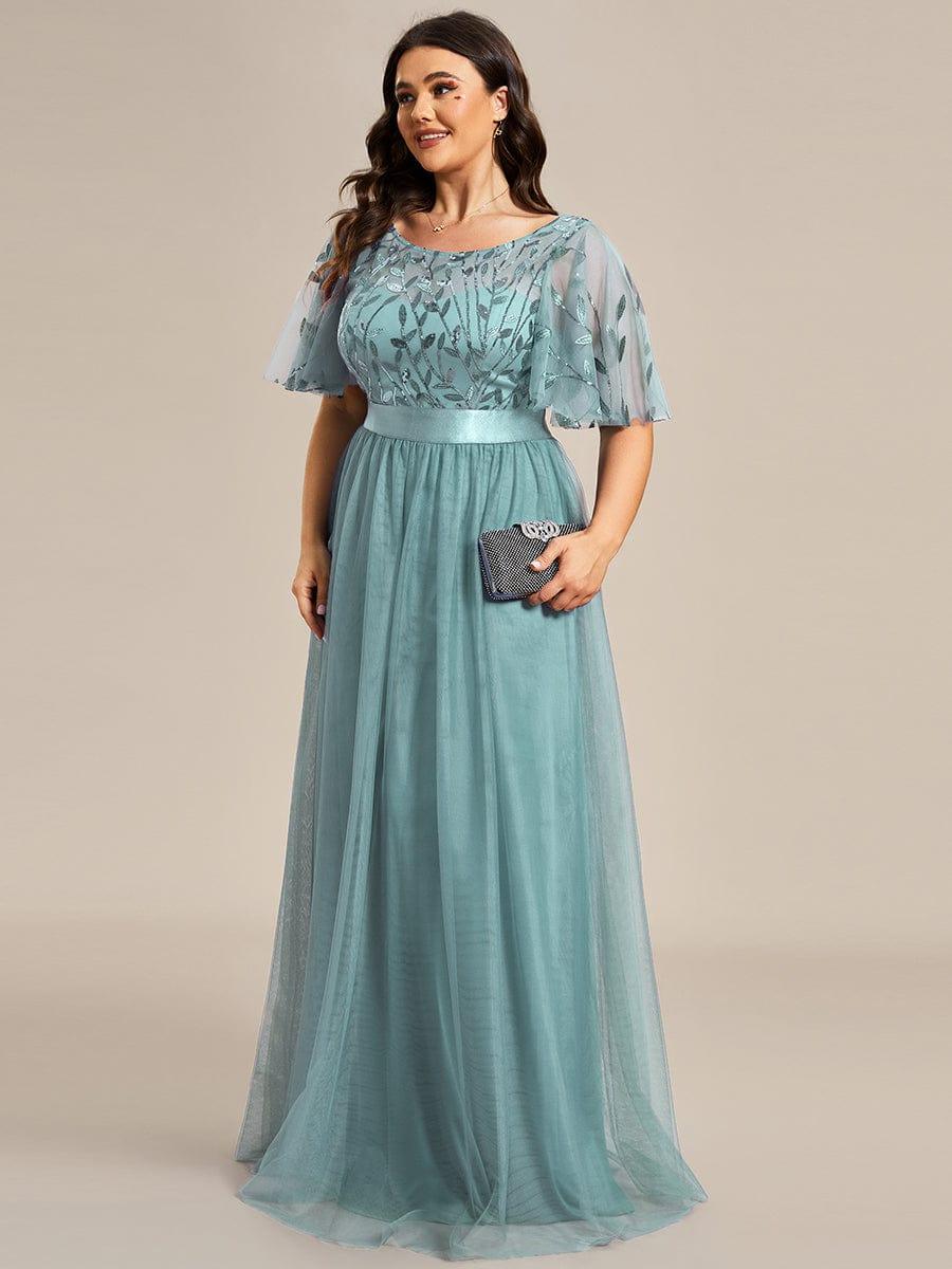 Robe longue de cérémonie à manches courtes avec broderie