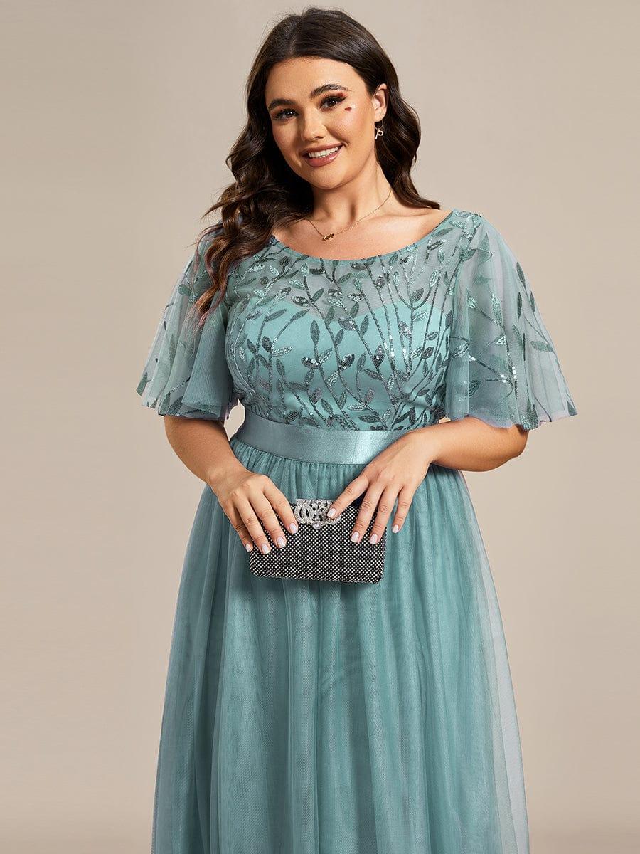 Robe longue de cérémonie à manches courtes avec broderie