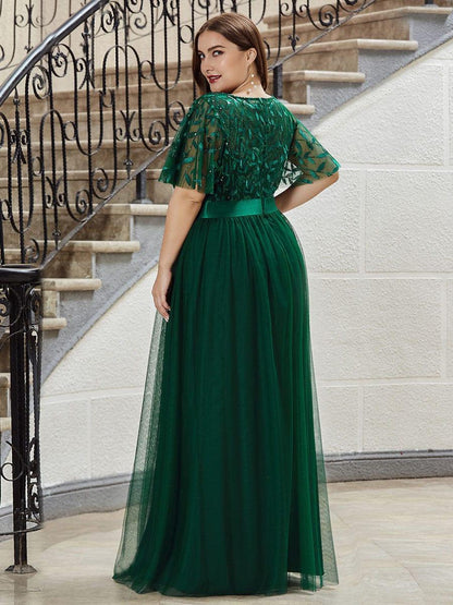 ever SAPHIR|Women's A-Line Short Sleeve Embroidery Floor Length Wedding Guest Dresses
