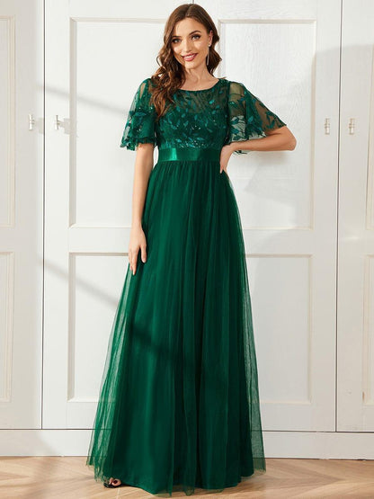 ever SAPHIR|Robes de cérémonie longues à manches courtes et broderies A-Line