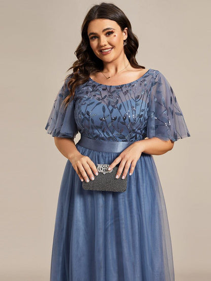 ever SAPHIR|Women's A-Line Short Sleeve Embroidery Floor Length Wedding Guest Dresses