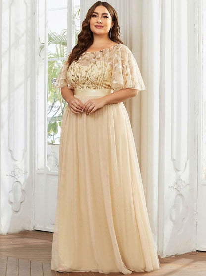 ever SAPHIR|Women's A-Line Short Sleeve Embroidery Floor Length Wedding Guest Dresses