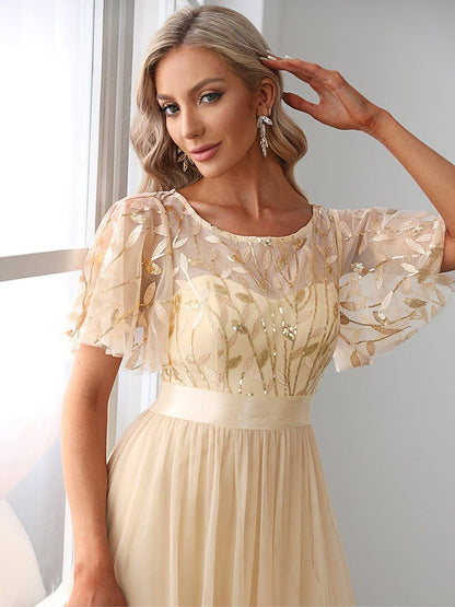 ever SAPHIR|Women's A-Line Short Sleeve Embroidery Floor Length Wedding Guest Dresses