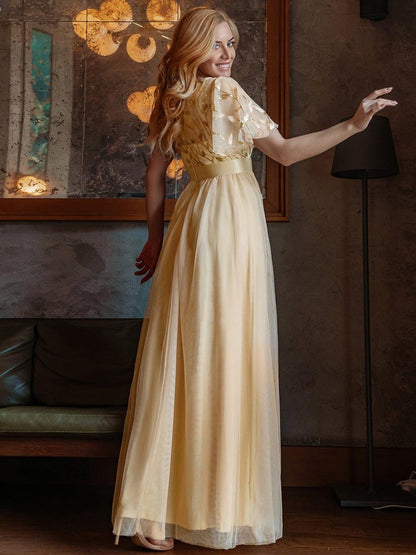 ever SAPHIR|Robes de cérémonie longues à manches courtes et broderies A-Line