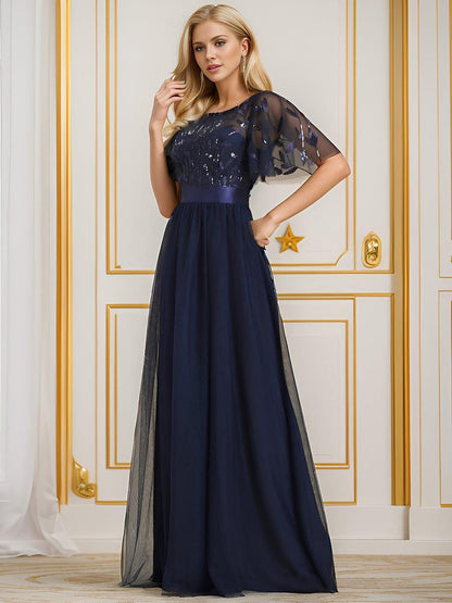 ever SAPHIR|Robes de cérémonie longues à manches courtes et broderies A-Line