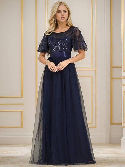 ever SAPHIR|Robes de cérémonie longues à manches courtes et broderies A-Line