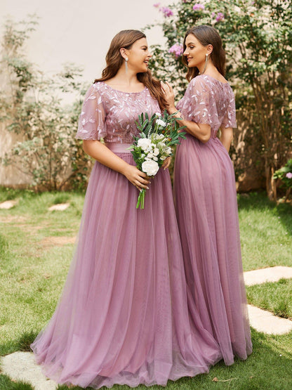 ever SAPHIR|Women's A-Line Short Sleeve Embroidery Floor Length Wedding Guest Dresses