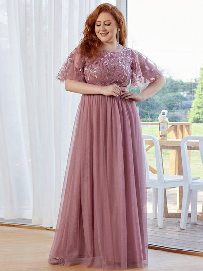 ever SAPHIR|Women's A-Line Short Sleeve Embroidery Floor Length Wedding Guest Dresses