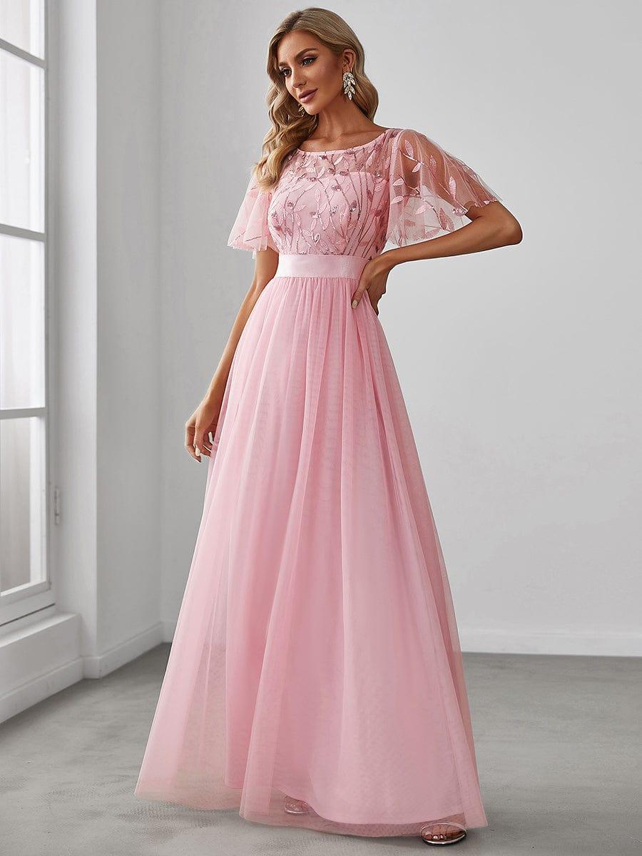 ever SAPHIR|Women's A-Line Short Sleeve Embroidery Floor Length Wedding Guest Dresses