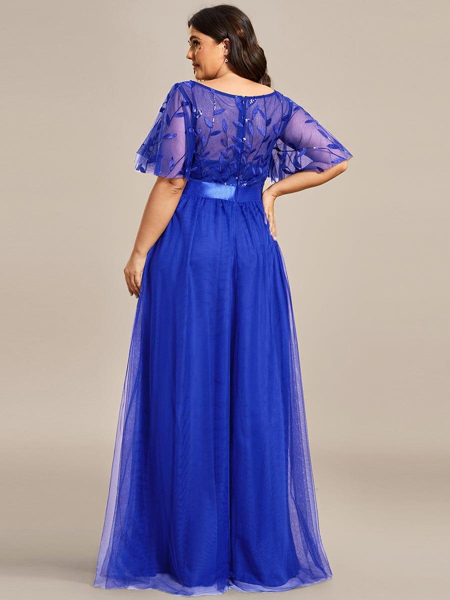 Robe longue de cérémonie à manches courtes avec broderie