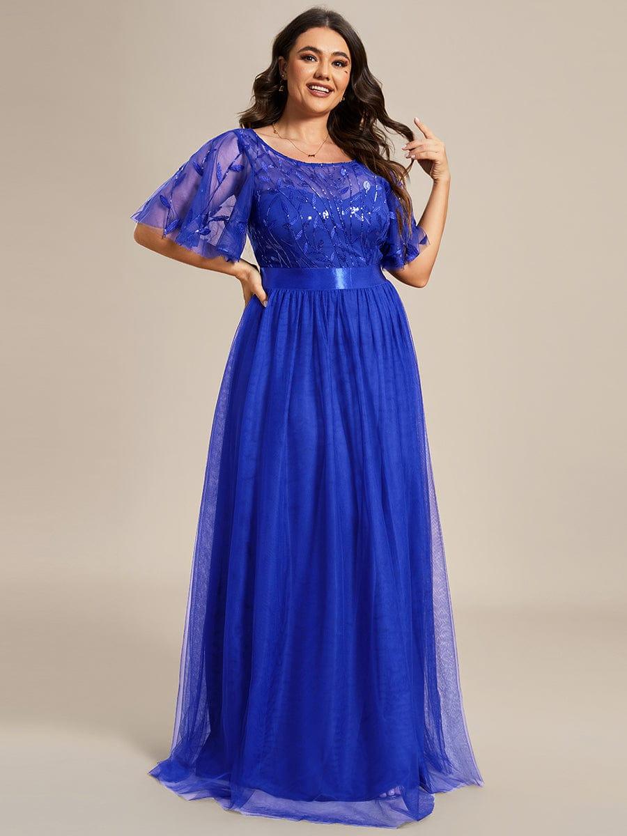 Robe longue de cérémonie à manches courtes avec broderie