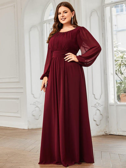 ever CELESTE|Chiffon Long Sleeve Pleated Floor Length Dress