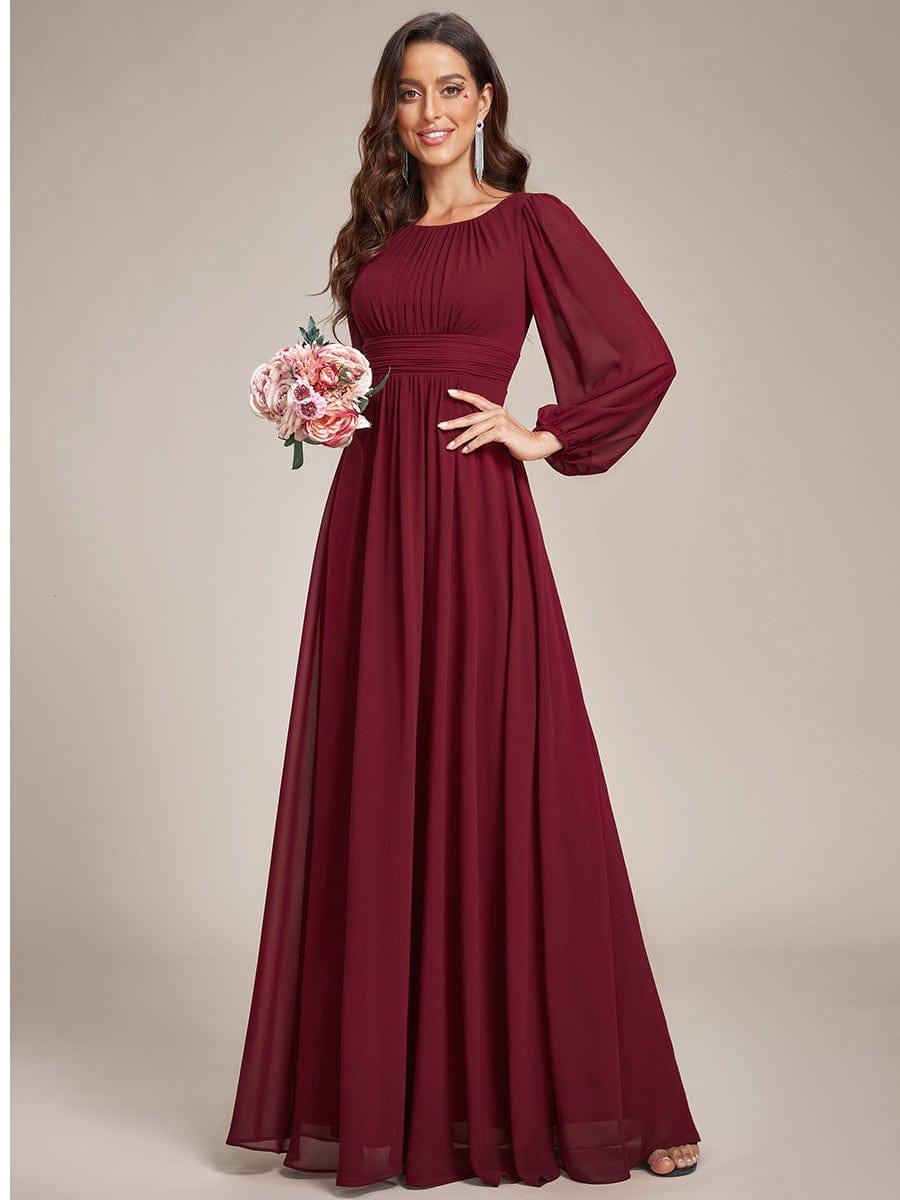 ever CELESTE|Chiffon Long Sleeve Pleated Floor Length Dress