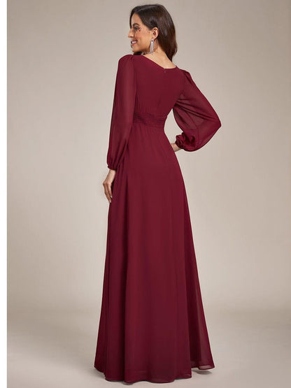 ever CELESTE|Chiffon Long Sleeve Pleated Floor Length Dress