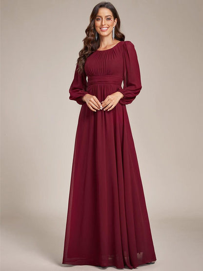 ever CELESTE|Chiffon Long Sleeve Pleated Floor Length Dress