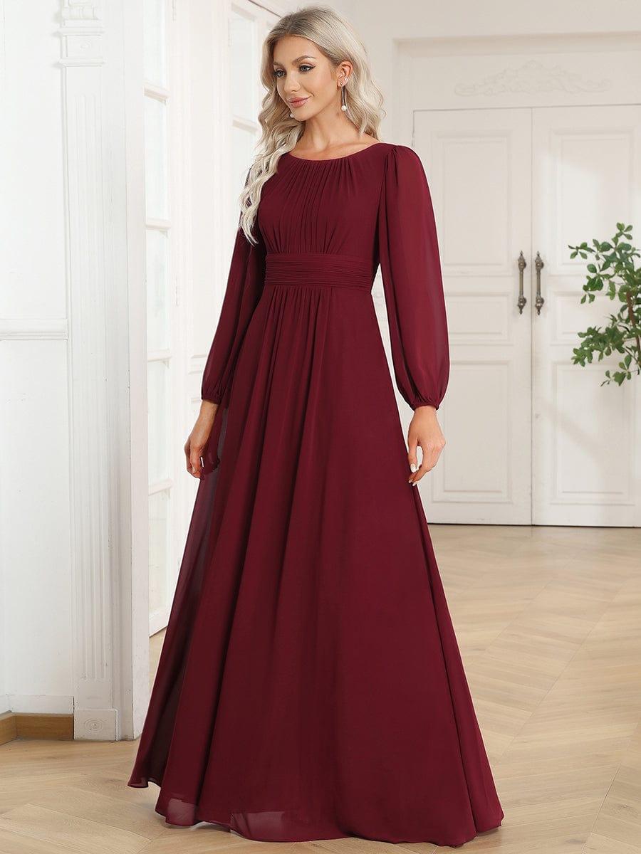 ever CELESTE|Chiffon Long Sleeve Pleated Floor Length Dress