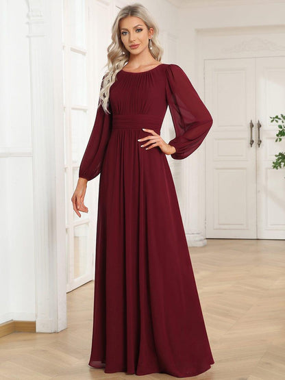 ever CELESTE|Chiffon Long Sleeve Pleated Floor Length Dress