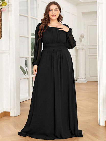 ever CELESTE|Chiffon Long Sleeve Pleated Floor Length Dress