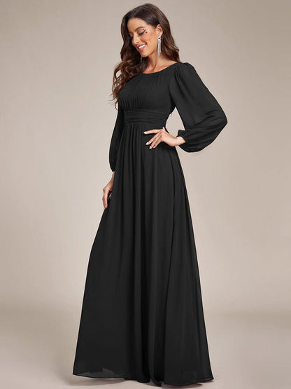 ever CELESTE|Chiffon Long Sleeve Pleated Floor Length Dress