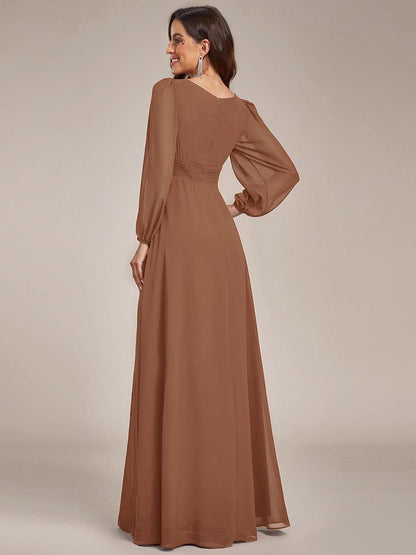 ever CELESTE|Chiffon Long Sleeve Pleated Floor Length Dress