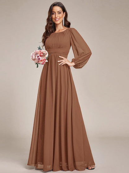 ever CELESTE|Chiffon Long Sleeve Pleated Floor Length Dress