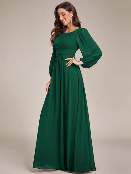 ever CELESTE|Chiffon Long Sleeve Pleated Floor Length Dress