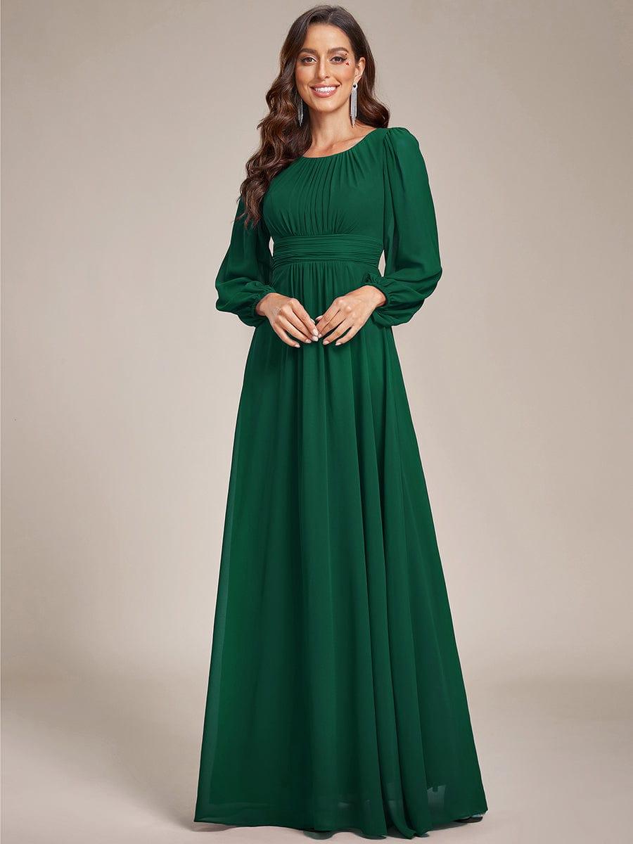 ever CELESTE|Chiffon Long Sleeve Pleated Floor Length Dress