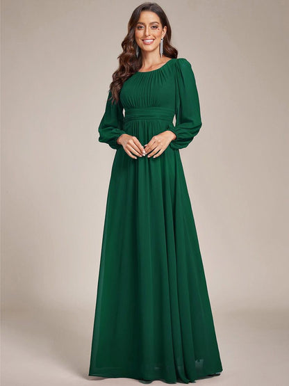 ever CELESTE|Chiffon Long Sleeve Pleated Floor Length Dress