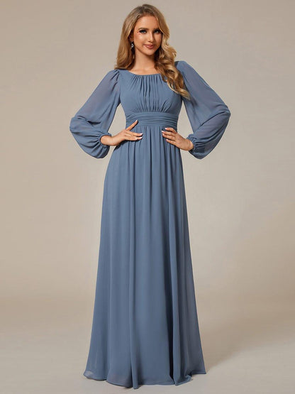 ever CELESTE|Chiffon Long Sleeve Pleated Floor Length Dress