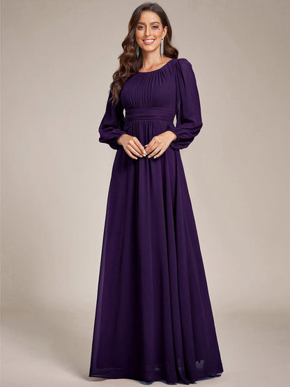 ever CELESTE|Chiffon Long Sleeve Pleated Floor Length Dress