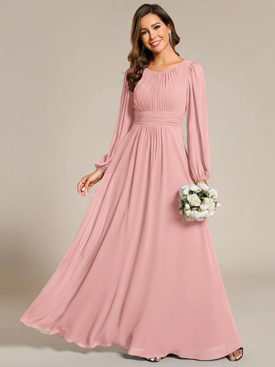 ever CELESTE|Chiffon Long Sleeve Pleated Floor Length Dress