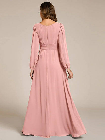 ever CELESTE|Chiffon Long Sleeve Pleated Floor Length Dress