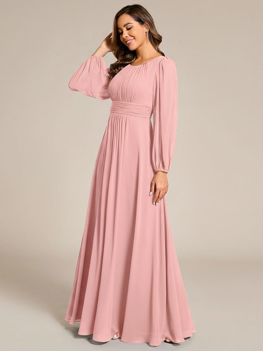ever CELESTE|Chiffon Long Sleeve Pleated Floor Length Dress