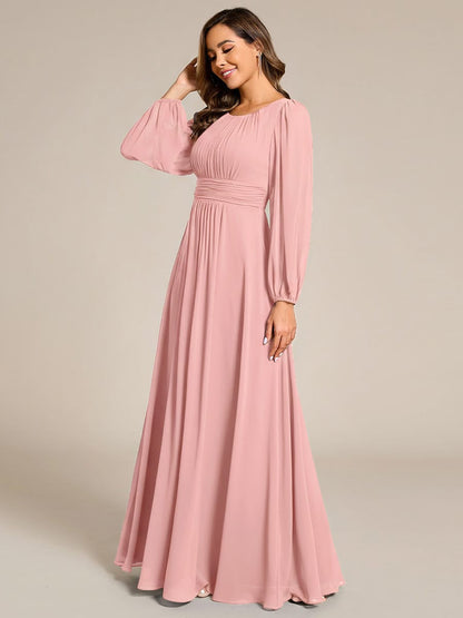 ever CELESTE|Chiffon Long Sleeve Pleated Floor Length Dress