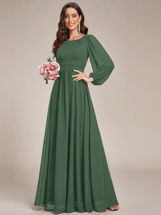 ever CELESTE|Chiffon Long Sleeve Pleated Floor Length Dress