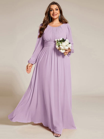 ever CELESTE|Chiffon Long Sleeve Pleated Floor Length Dress