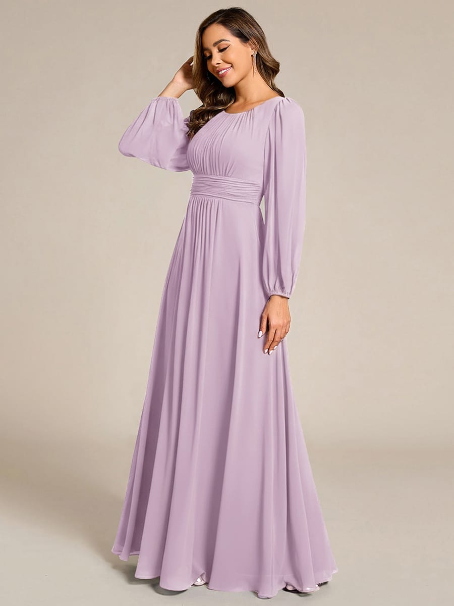 ever CELESTE|Chiffon Long Sleeve Pleated Floor Length Dress