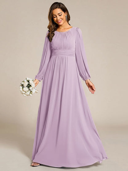 ever CELESTE|Chiffon Long Sleeve Pleated Floor Length Dress