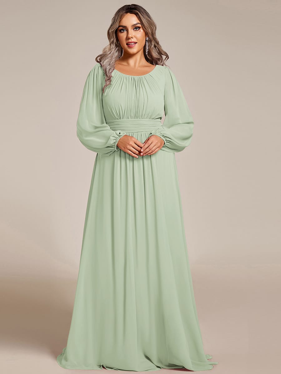 ever CELESTE|Chiffon Long Sleeve Pleated Floor Length Dress