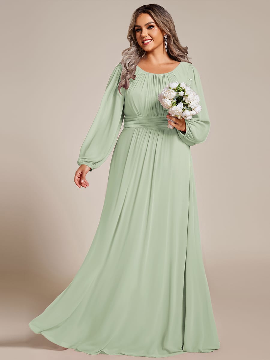 ever CELESTE|Chiffon Long Sleeve Pleated Floor Length Dress