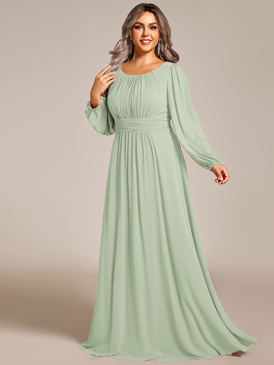 ever CELESTE|Chiffon Long Sleeve Pleated Floor Length Dress