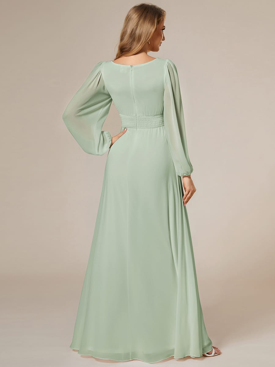 ever CELESTE|Chiffon Long Sleeve Pleated Floor Length Dress