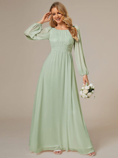 ever CELESTE|Chiffon Long Sleeve Pleated Floor Length Dress