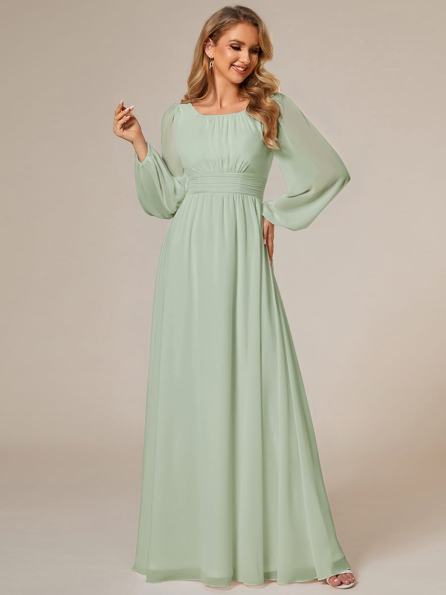 ever CELESTE|Chiffon Long Sleeve Pleated Floor Length Dress