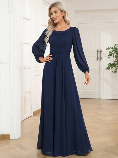 ever CELESTE|Chiffon Long Sleeve Pleated Floor Length Dress