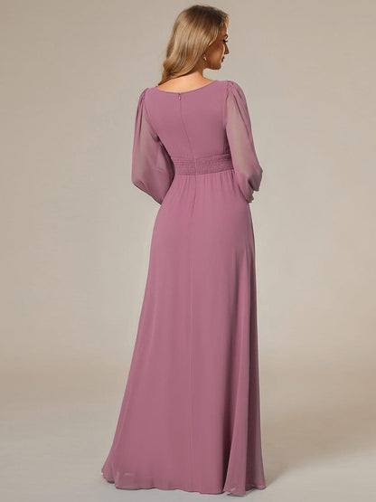 ever CELESTE|Chiffon Long Sleeve Pleated Floor Length Dress