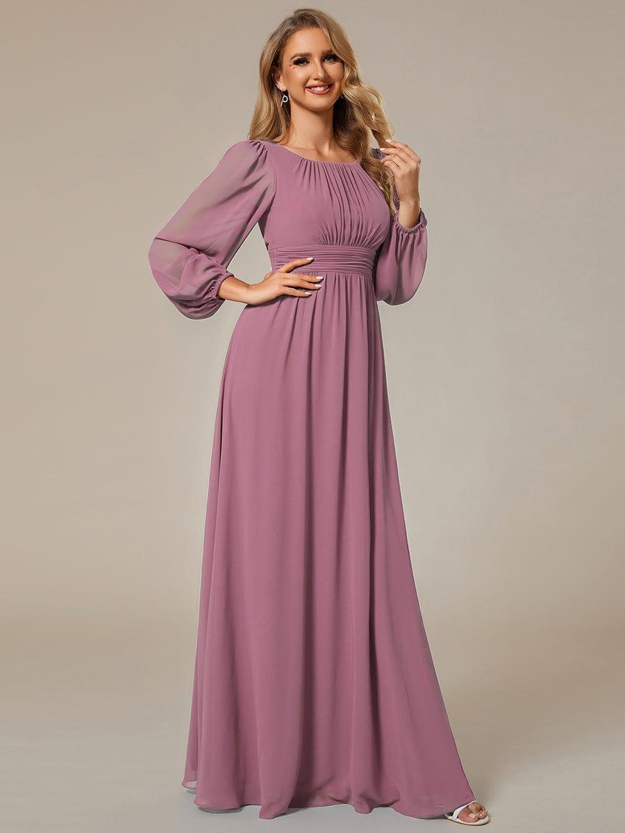 ever CELESTE|Chiffon Long Sleeve Pleated Floor Length Dress