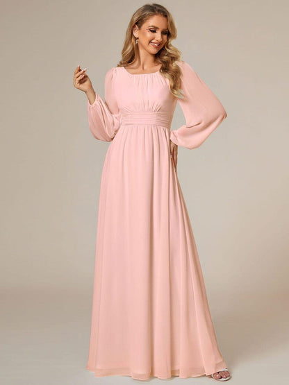 ever CELESTE|Chiffon Long Sleeve Pleated Floor Length Dress