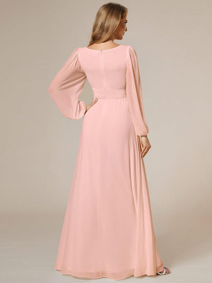 ever CELESTE|Chiffon Long Sleeve Pleated Floor Length Dress